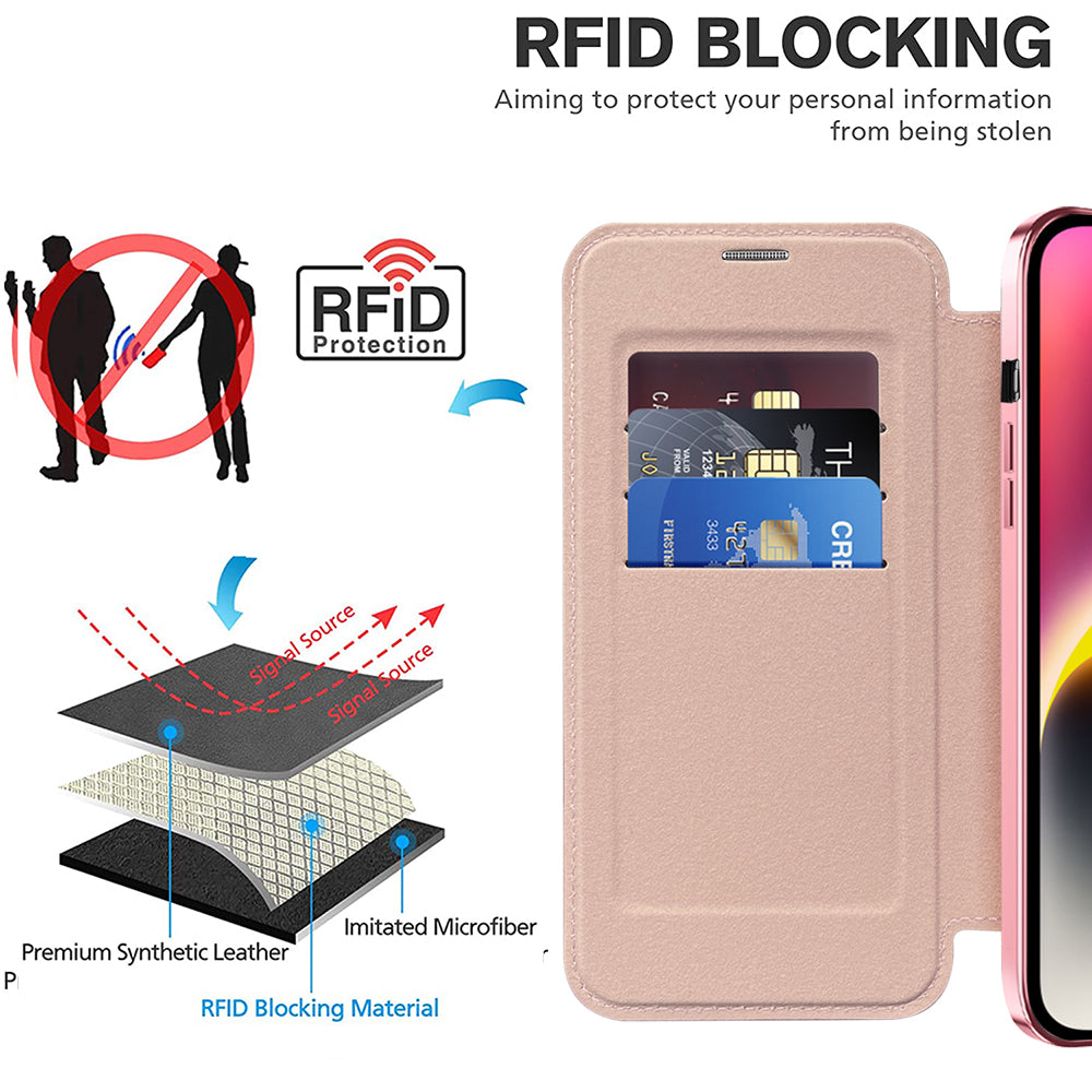 Husa MagSafe pentru Apple iPhone 14 Plus, Techsuit, SmartMag Book, Roz