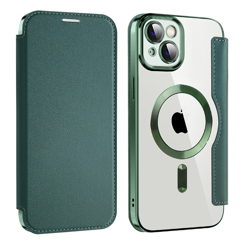 Husa MagSafe pentru Apple iPhone 14 Plus, Techsuit, SmartMag Book, Verde