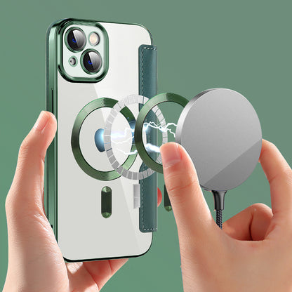 Husa MagSafe pentru Apple iPhone 14 Plus, Techsuit, SmartMag Book, Verde