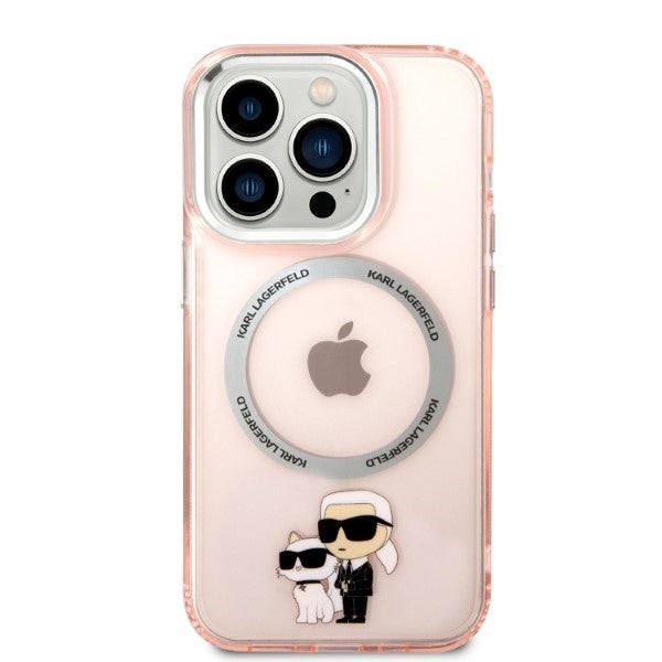 Husa MagSafe pentru Apple iPhone 14 Pro, Karl Lagerfeld, Ikonik Karl & Choupette, Roz