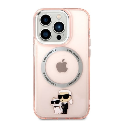 Husa MagSafe pentru Apple iPhone 14 Pro, Karl Lagerfeld, Ikonik Karl & Choupette, Roz