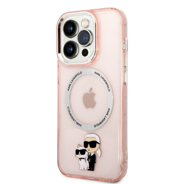 Husa MagSafe pentru Apple iPhone 14 Pro, Karl Lagerfeld, Ikonik Karl & Choupette, Roz