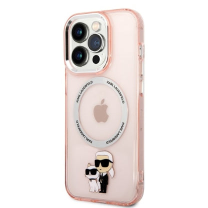 Husa MagSafe pentru Apple iPhone 14 Pro, Karl Lagerfeld, Ikonik Karl & Choupette, Roz