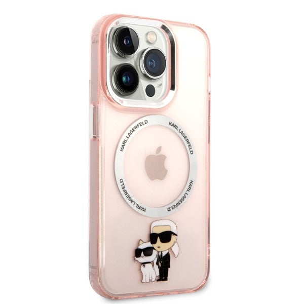 Husa MagSafe pentru Apple iPhone 14 Pro, Karl Lagerfeld, Ikonik Karl & Choupette, Roz