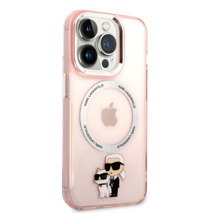 Husa MagSafe pentru Apple iPhone 14 Pro, Karl Lagerfeld, Ikonik Karl & Choupette, Roz