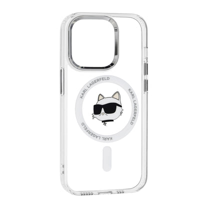 Husa MagSafe pentru Apple iPhone 14 Pro, Karl Lagerfeld, IML Metal Choupette's Head, Alba