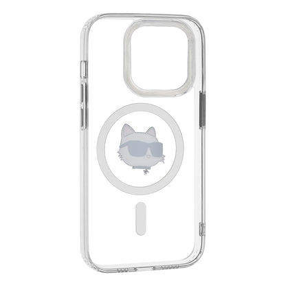 Husa MagSafe pentru Apple iPhone 14 Pro, Karl Lagerfeld, IML Metal Choupette's Head, Alba