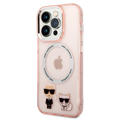 Husa MagSafe pentru Apple iPhone 14 Pro, Karl Lagerfeld, Karl & Choupette Aluminium, Roz