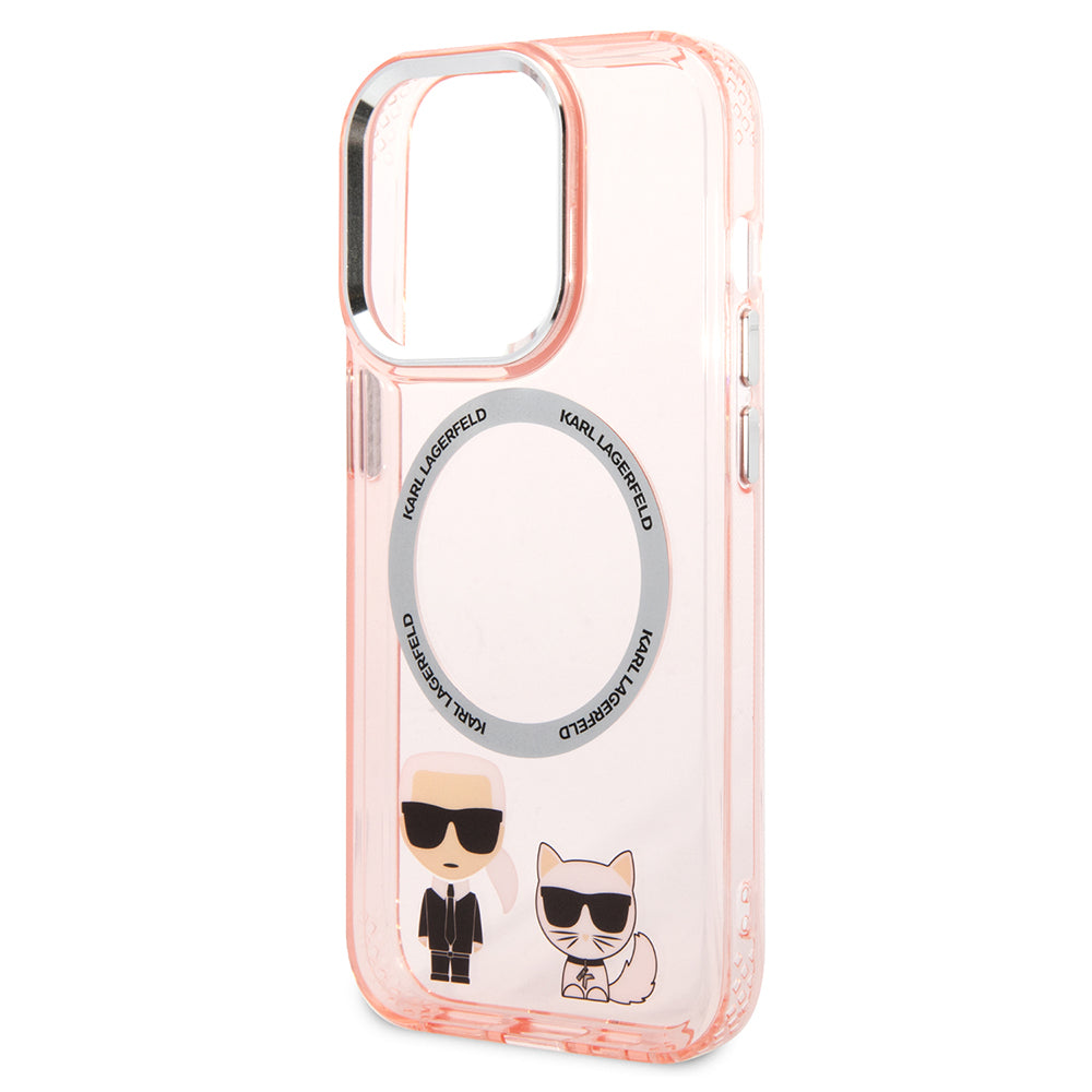 Husa MagSafe pentru Apple iPhone 14 Pro, Karl Lagerfeld, Karl & Choupette Aluminium, Roz