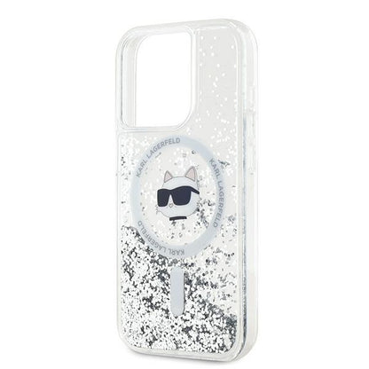 Husa MagSafe pentru Apple iPhone 14 Pro, Karl Lagerfeld, Liquid Glitter Choupette's Head, Transparenta