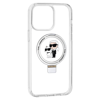 Husa MagSafe pentru Apple iPhone 14 Pro, Karl Lagerfeld, Ring Stand Karl & Choupette, Alba