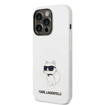 Husa MagSafe pentru Apple iPhone 14 Pro, Karl Lagerfeld, Silicone Choupette, Alba