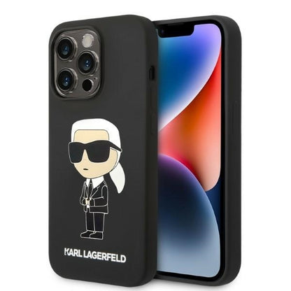 Husa MagSafe pentru Apple iPhone 14 Pro, Karl Lagerfeld, Silicone Ikonik Karl, Neagra