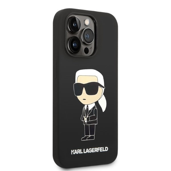 Husa MagSafe pentru Apple iPhone 14 Pro, Karl Lagerfeld, Silicone Ikonik Karl, Neagra