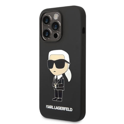 Husa MagSafe pentru Apple iPhone 14 Pro, Karl Lagerfeld, Silicone Ikonik Karl, Neagra