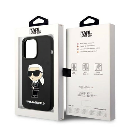 Husa MagSafe pentru Apple iPhone 14 Pro, Karl Lagerfeld, Silicone Ikonik Karl, Neagra
