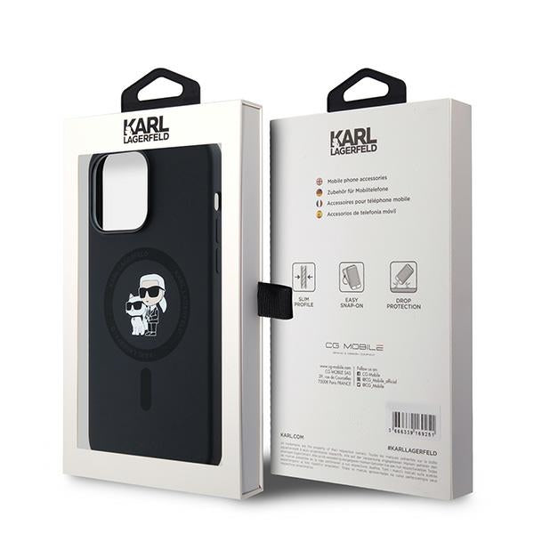 Husa MagSafe pentru Apple iPhone 14 Pro, Karl Lagerfeld, Silicone Karl & Choupette, Neagra