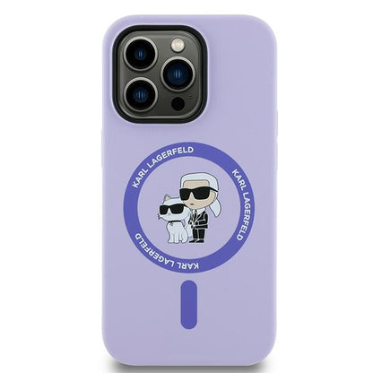 Husa MagSafe pentru Apple iPhone 14 Pro, Karl Lagerfeld, Silicone Ring Karl & Choupette, Mov