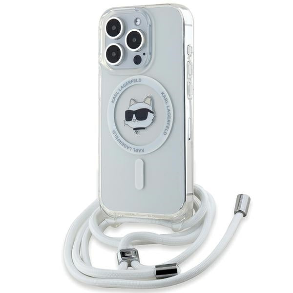 Husa MagSafe pentru Apple iPhone 14 Pro Max, Karl Lagerfeld, IML Crossbody Choupette's Head with Strap, Transparenta
