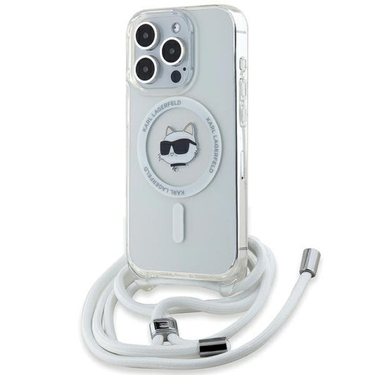 Husa MagSafe pentru Apple iPhone 14 Pro Max, Karl Lagerfeld, IML Crossbody Choupette's Head with Strap, Transparenta