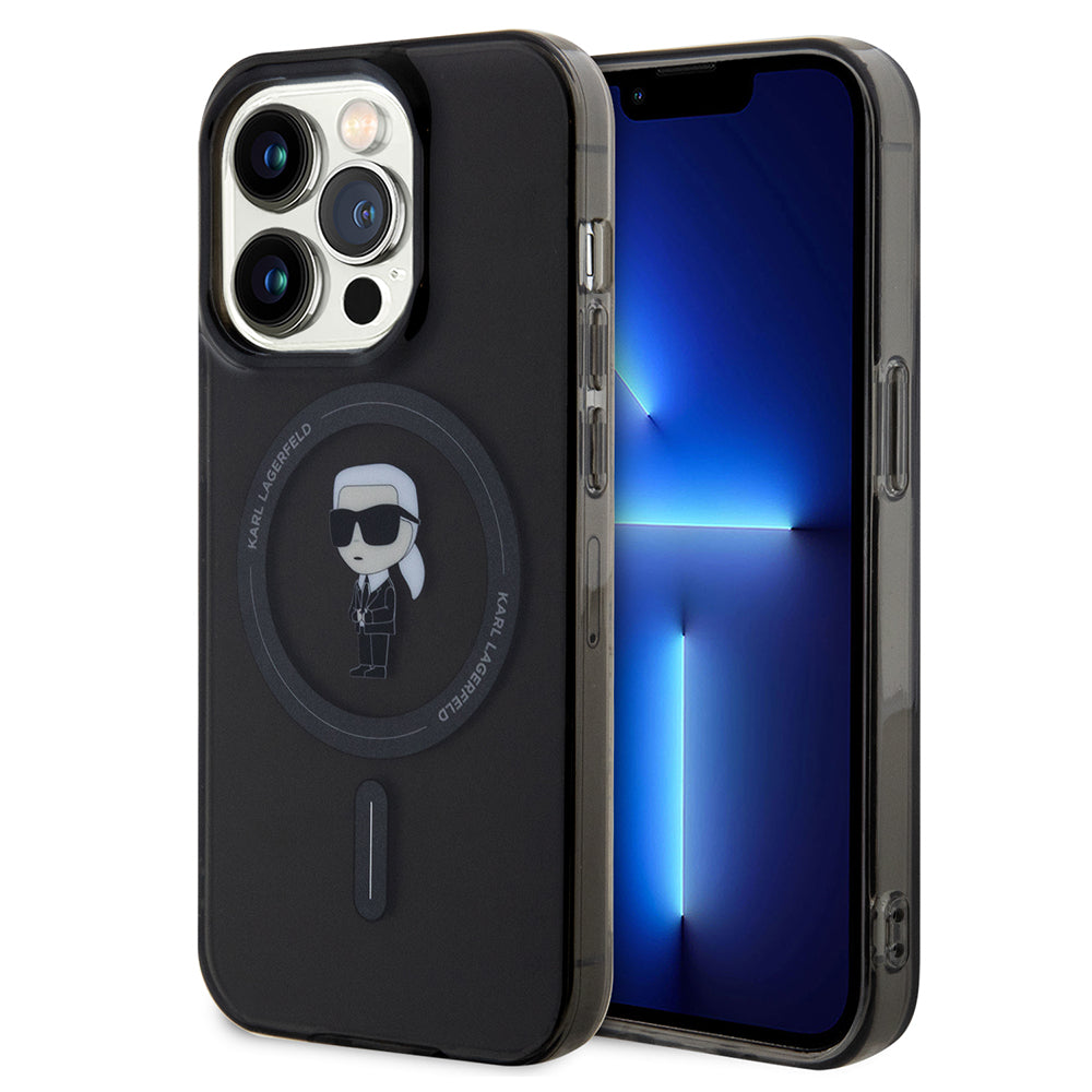 Husa MagSafe pentru Apple iPhone 14 Pro Max, Karl Lagerfeld, IML Ikonik Karl, Neagra