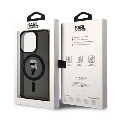 Husa MagSafe pentru Apple iPhone 14 Pro Max, Karl Lagerfeld, IML Ikonik Karl, Neagra