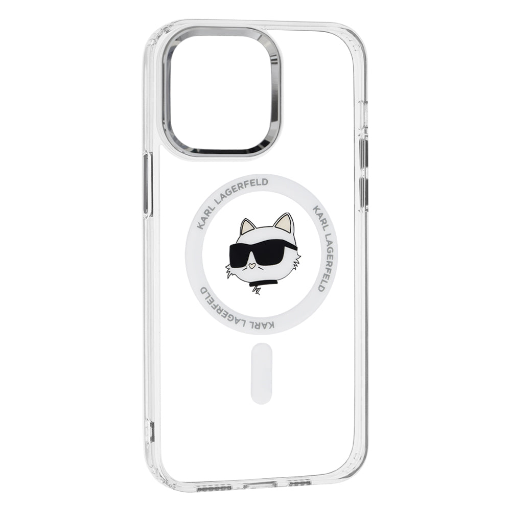 Husa MagSafe pentru Apple iPhone 14 Pro Max, Karl Lagerfeld, IML Metal Choupette's Head, Alba