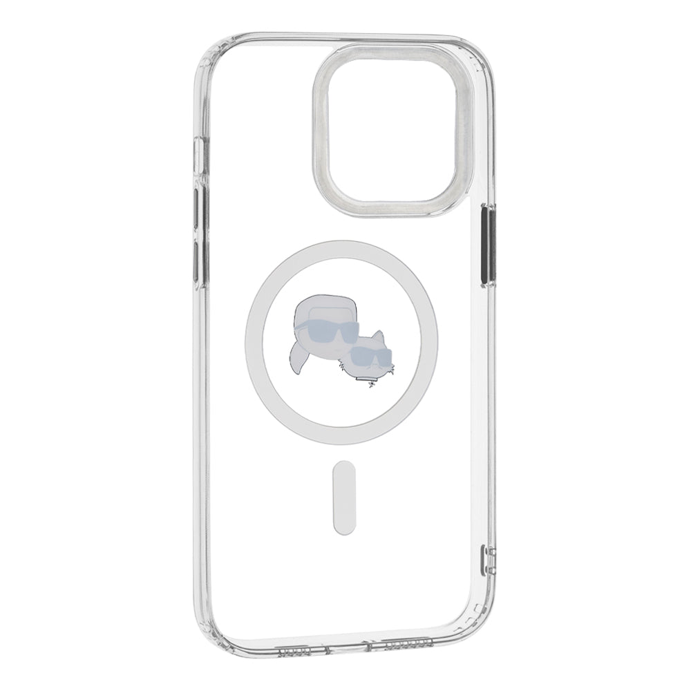 Husa MagSafe pentru Apple iPhone 14 Pro Max, Karl Lagerfeld, IML Metal Karl & Choupette's Heads, Alba