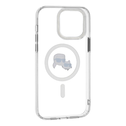Husa MagSafe pentru Apple iPhone 14 Pro Max, Karl Lagerfeld, IML Metal Karl & Choupette's Heads, Alba