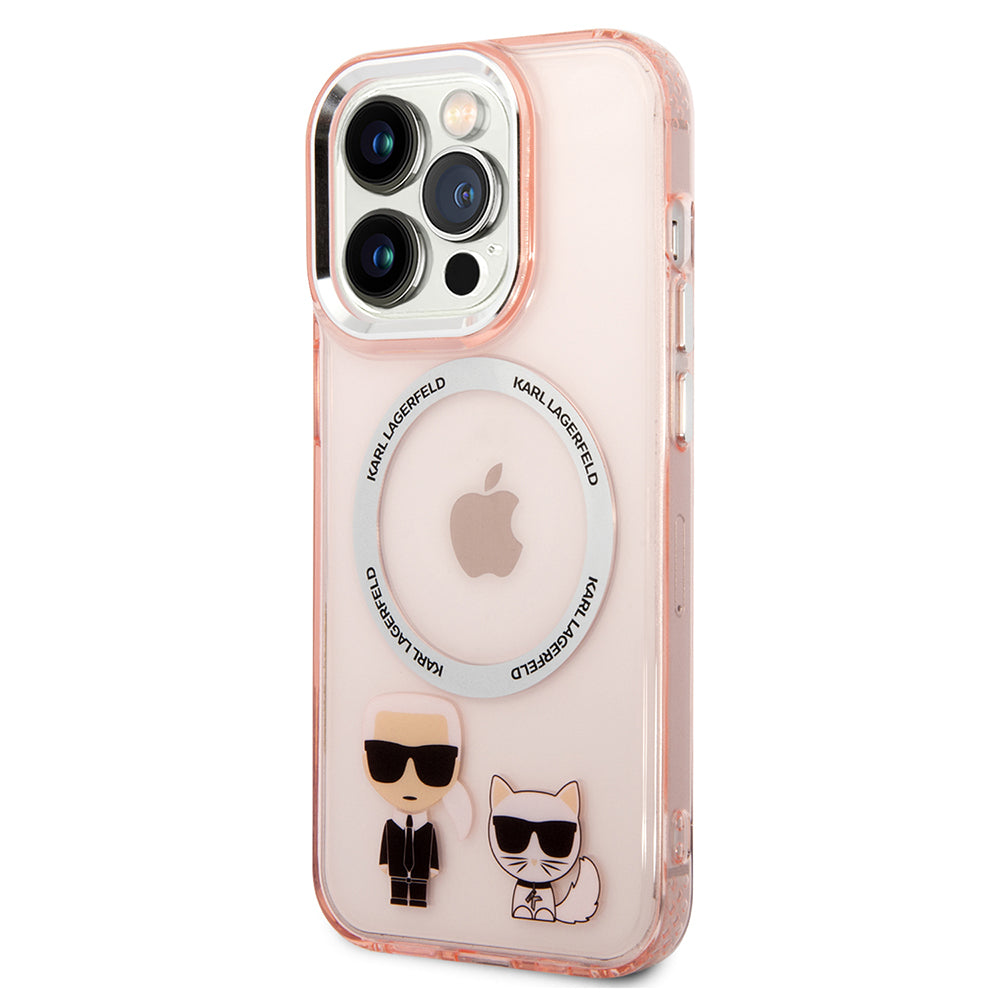 Husa MagSafe pentru Apple iPhone 14 Pro Max, Karl Lagerfeld, Karl & Choupette Aluminium, Roz