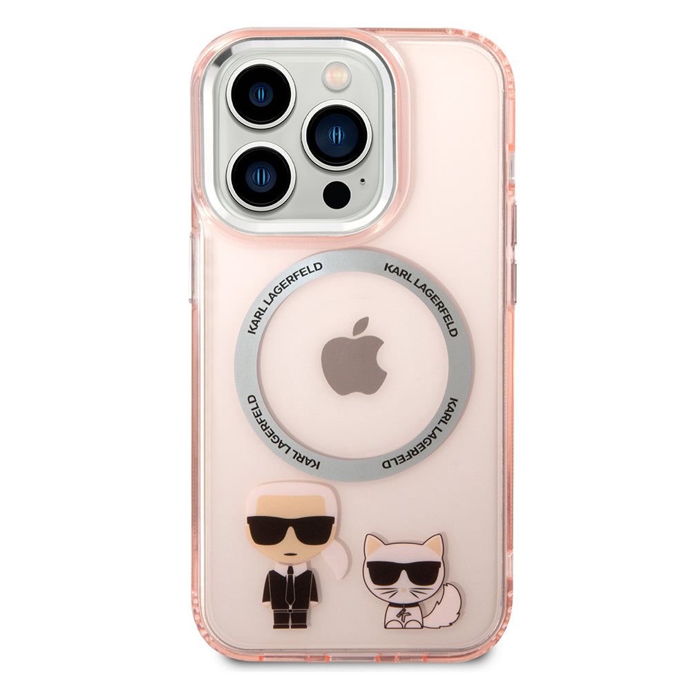 Husa MagSafe pentru Apple iPhone 14 Pro Max, Karl Lagerfeld, Karl & Choupette Aluminium, Roz