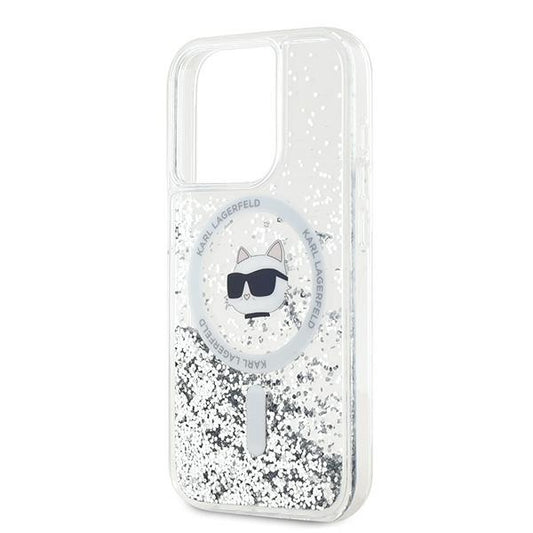 Husa MagSafe pentru Apple iPhone 14 Pro Max, Karl Lagerfeld, Liquid Glitter Choupette's Head, Transparenta