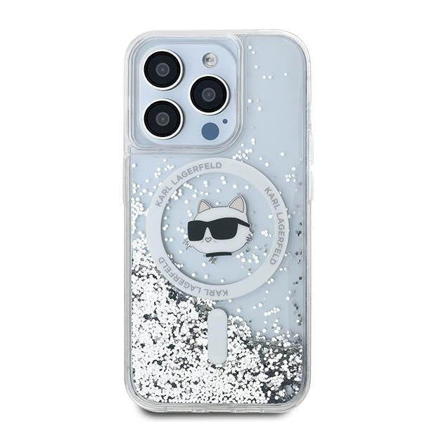 Husa MagSafe pentru Apple iPhone 14 Pro Max, Karl Lagerfeld, Liquid Glitter Choupette's Head, Transparenta