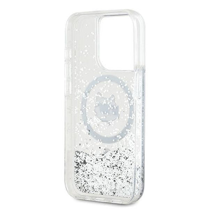 Husa MagSafe pentru Apple iPhone 14 Pro Max, Karl Lagerfeld, Liquid Glitter Choupette's Head, Transparenta
