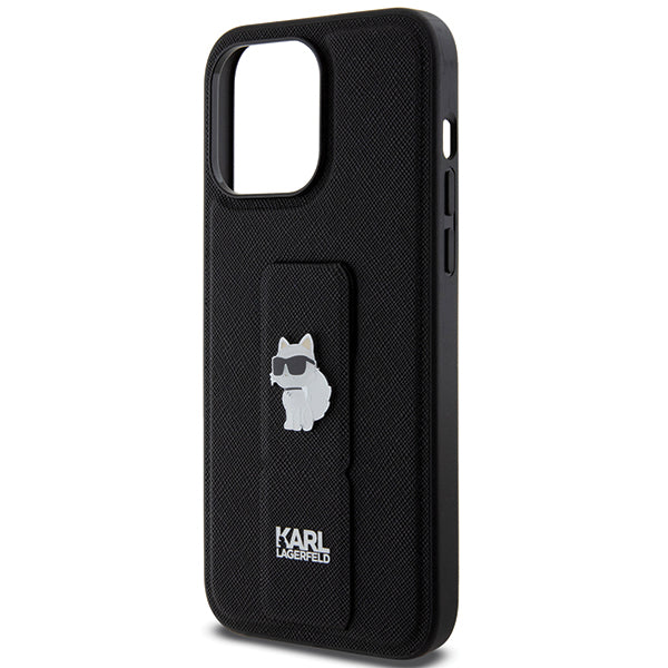 Husa MagSafe pentru Apple iPhone 14 Pro Max, Karl Lagerfeld, Saffiano Gripstand Choupette, Neagra