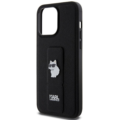 Husa MagSafe pentru Apple iPhone 14 Pro Max, Karl Lagerfeld, Saffiano Gripstand Choupette, Neagra