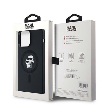 Husa MagSafe pentru Apple iPhone 14 Pro Max, Karl Lagerfeld, Silicone Karl & Choupette, Neagra