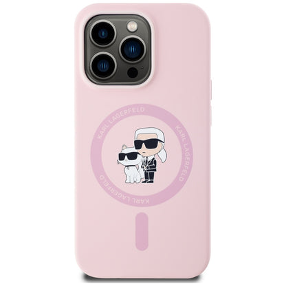 Husa MagSafe pentru Apple iPhone 14 Pro Max, Karl Lagerfeld, Silicone Karl & Choupette, Roz