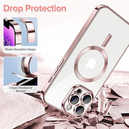 Husa MagSafe pentru Apple iPhone 14 Pro Max, Techsuit, Luxury Crystal, Roz