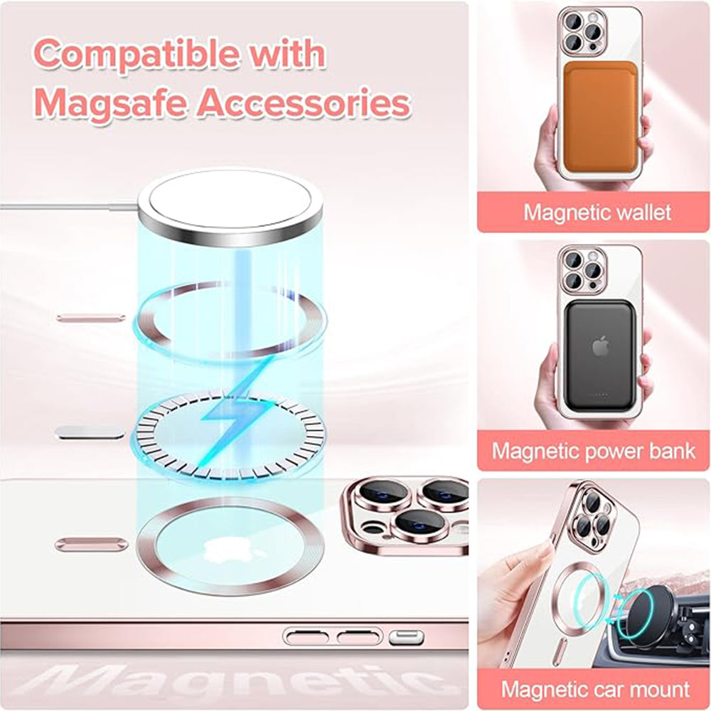 Husa MagSafe pentru Apple iPhone 14 Pro Max, Techsuit, Luxury Crystal, Roz