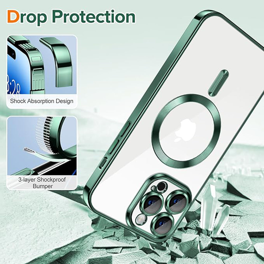 Husa MagSafe pentru Apple iPhone 14 Pro Max, Techsuit, Luxury Crystal, Verde Inchis