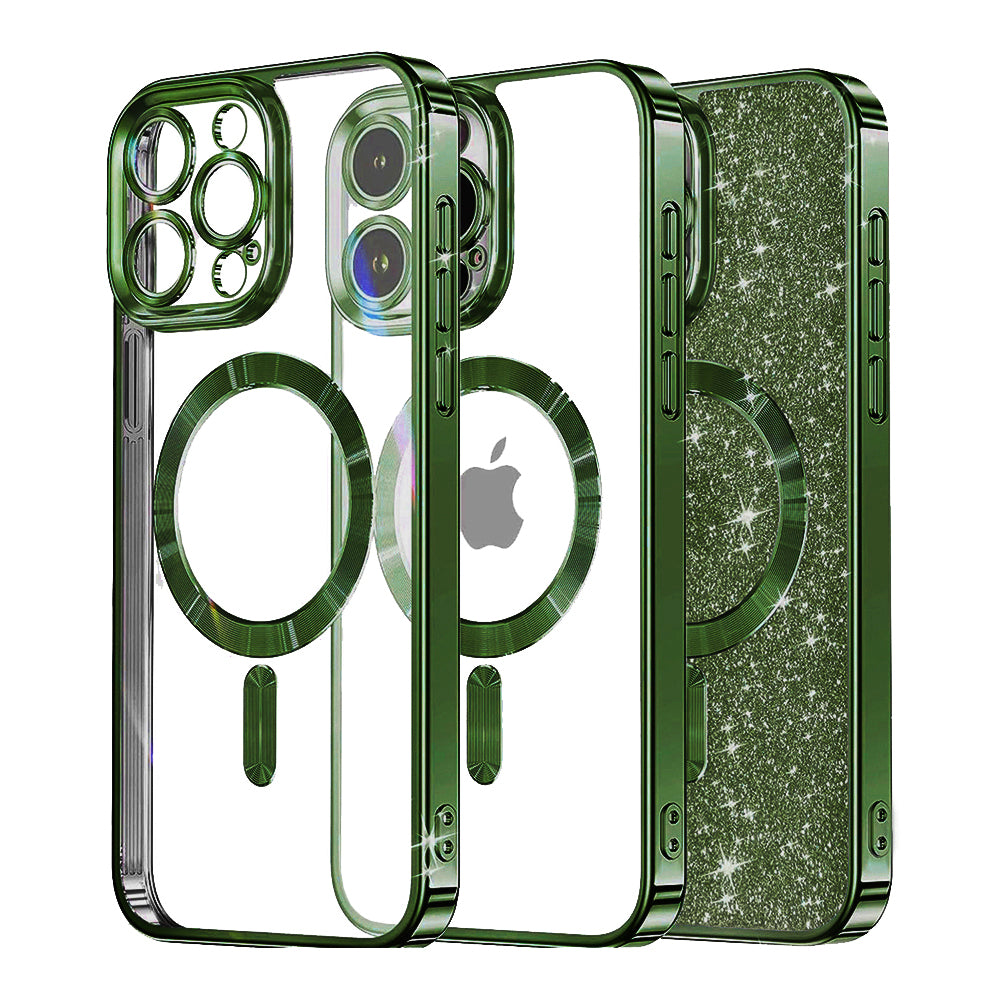 Husa MagSafe pentru Apple iPhone 14 Pro Max, Techsuit, Luxury Glitter, Verde Inchis