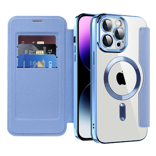 Husa MagSafe pentru Apple iPhone 14 Pro Max, Techsuit, SmartMag Book, Bleu
