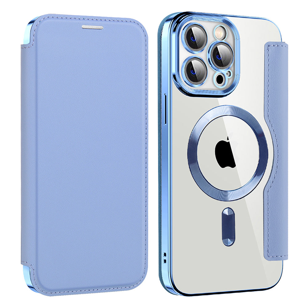 Husa MagSafe pentru Apple iPhone 14 Pro Max, Techsuit, SmartMag Book, Bleu