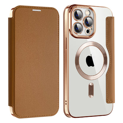 Husa MagSafe pentru Apple iPhone 14 Pro Max, Techsuit, SmartMag Book, Maro
