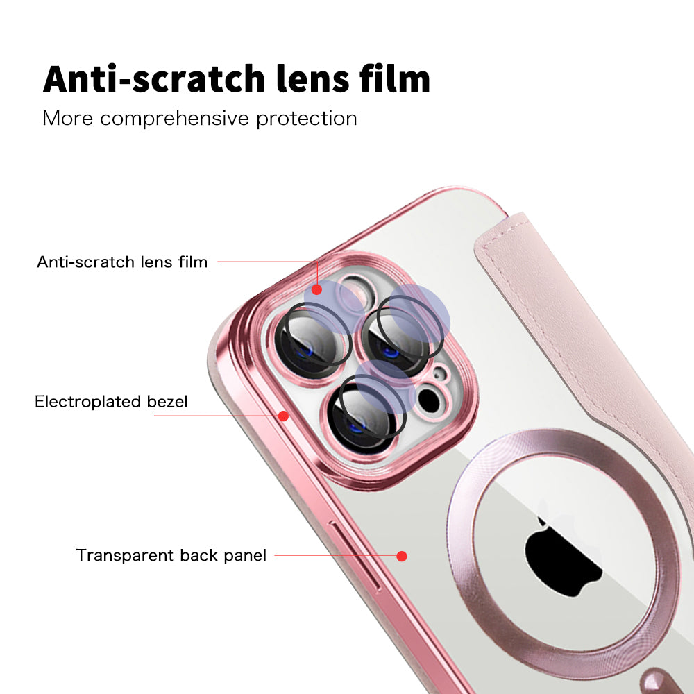 Husa MagSafe pentru Apple iPhone 14 Pro Max, Techsuit, SmartMag Book, Roz