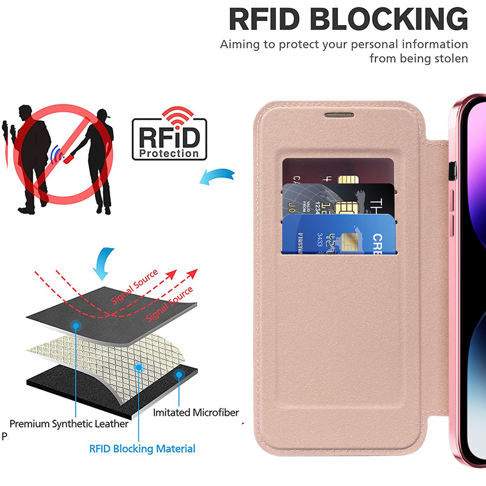 Husa MagSafe pentru Apple iPhone 14 Pro Max, Techsuit, SmartMag Book, Roz