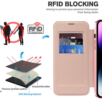 Husa MagSafe pentru Apple iPhone 14 Pro Max, Techsuit, SmartMag Book, Roz