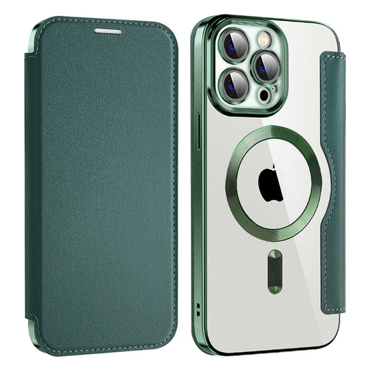 Husa MagSafe pentru Apple iPhone 14 Pro Max, Techsuit, SmartMag Book, Verde