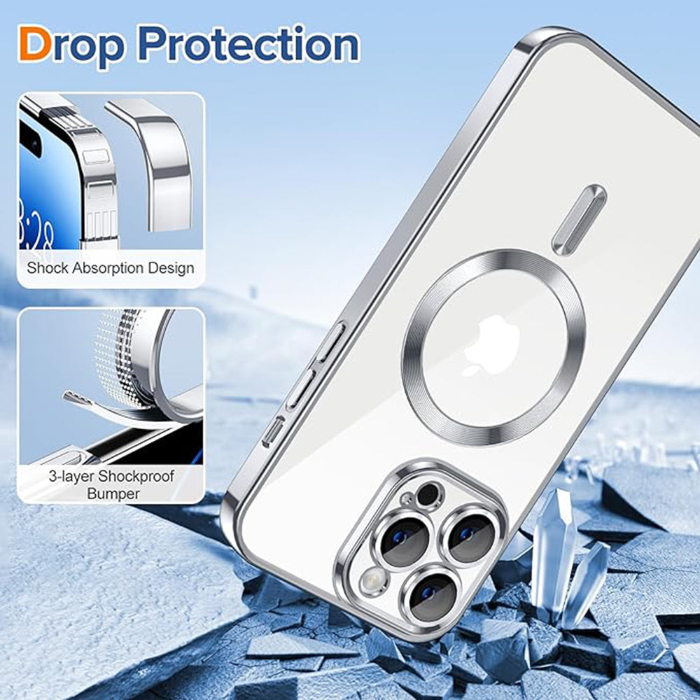 Husa MagSafe pentru Apple iPhone 14 Pro, Techsuit, Luxury Crystal, Argintie